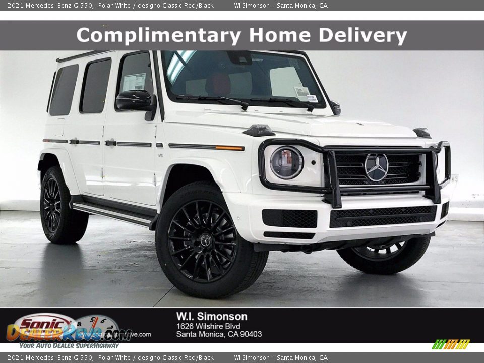 2021 Mercedes-Benz G 550 Polar White / designo Classic Red/Black Photo #1