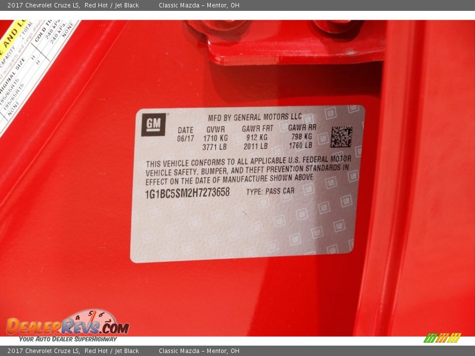 2017 Chevrolet Cruze LS Red Hot / Jet Black Photo #19