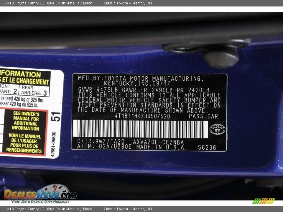 2018 Toyota Camry LE Blue Crush Metallic / Black Photo #19