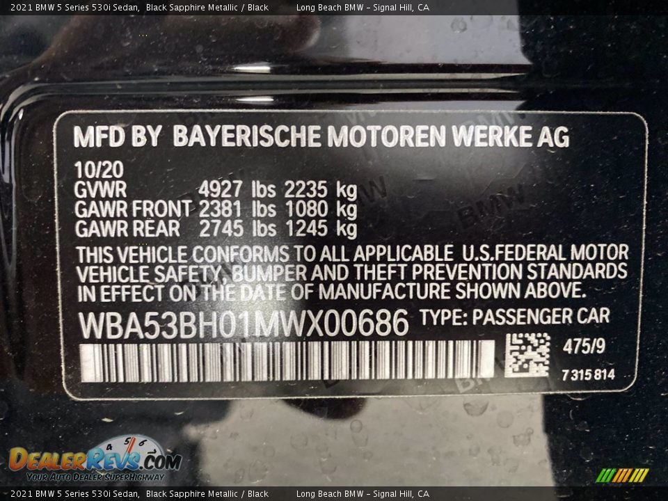 2021 BMW 5 Series 530i Sedan Black Sapphire Metallic / Black Photo #26