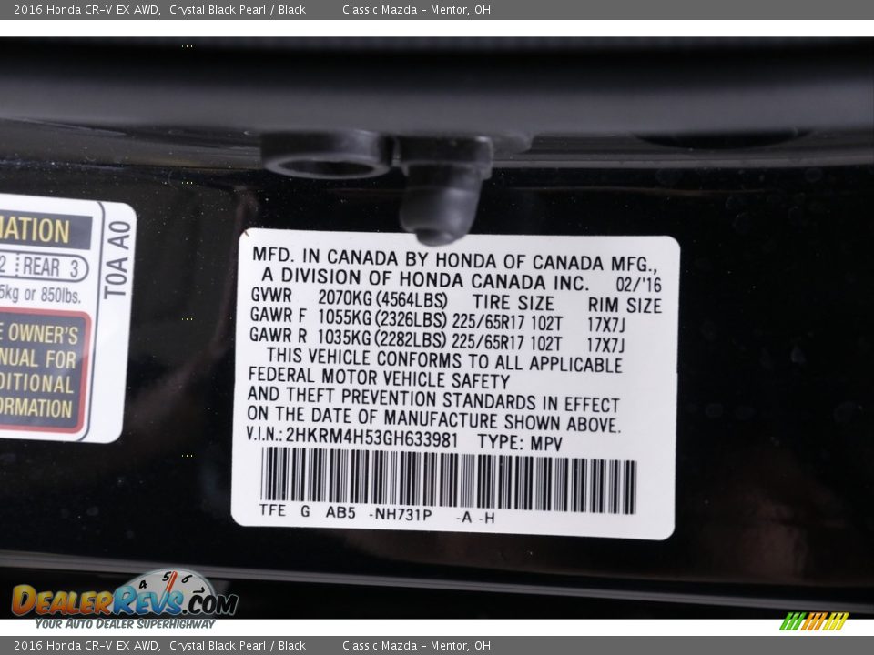 2016 Honda CR-V EX AWD Crystal Black Pearl / Black Photo #24