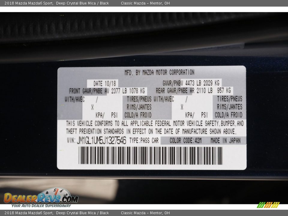 2018 Mazda Mazda6 Sport Deep Crystal Blue Mica / Black Photo #19