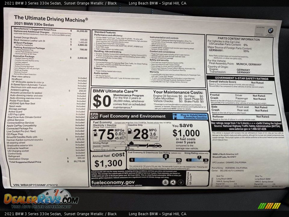 2021 BMW 3 Series 330e Sedan Window Sticker Photo #25