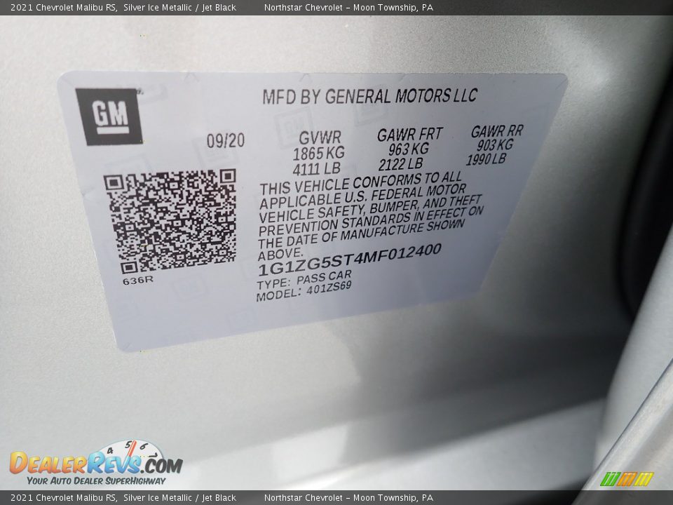 2021 Chevrolet Malibu RS Silver Ice Metallic / Jet Black Photo #18