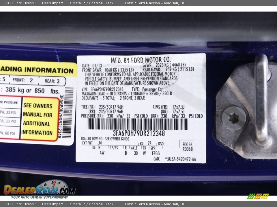 2013 Ford Fusion SE Deep Impact Blue Metallic / Charcoal Black Photo #19