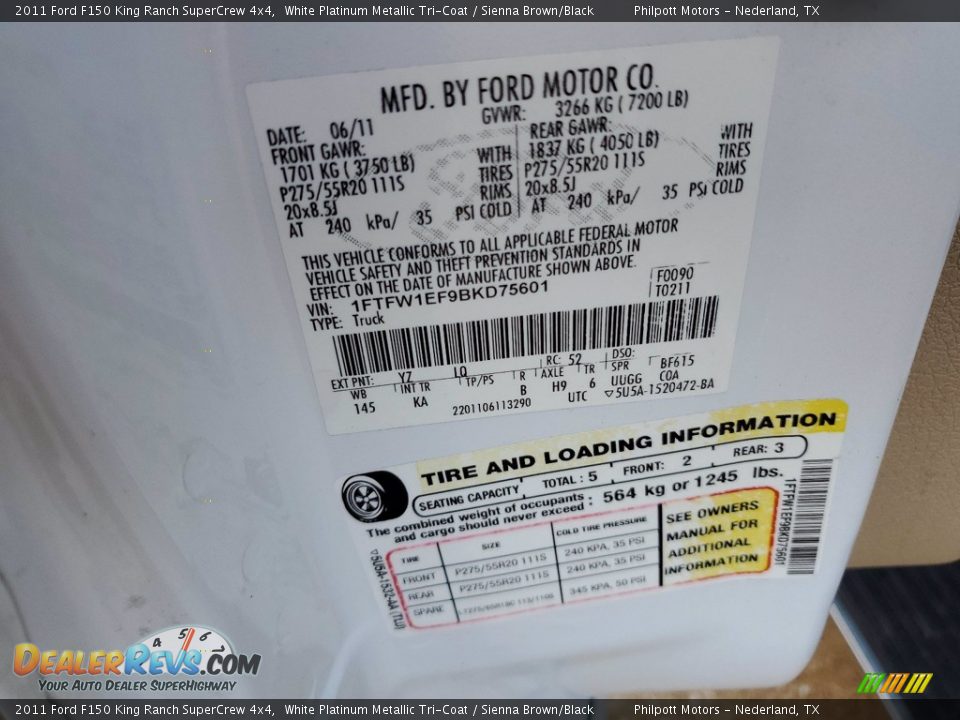 2011 Ford F150 King Ranch SuperCrew 4x4 White Platinum Metallic Tri-Coat / Sienna Brown/Black Photo #32
