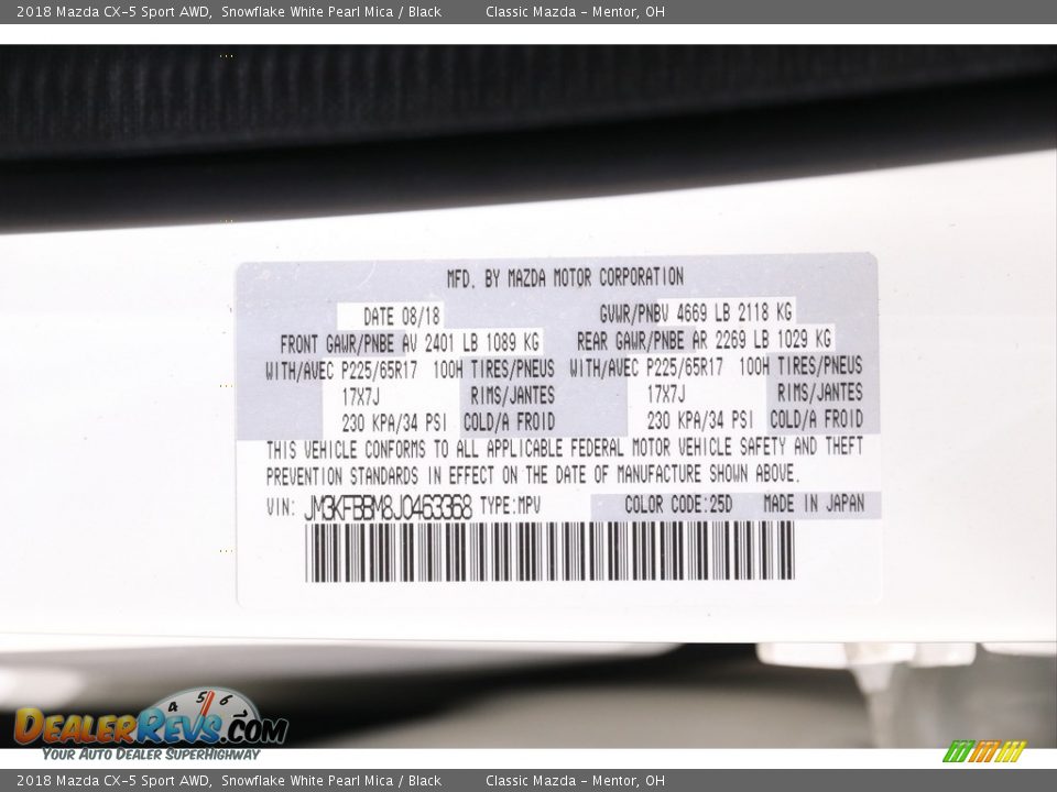 2018 Mazda CX-5 Sport AWD Snowflake White Pearl Mica / Black Photo #18