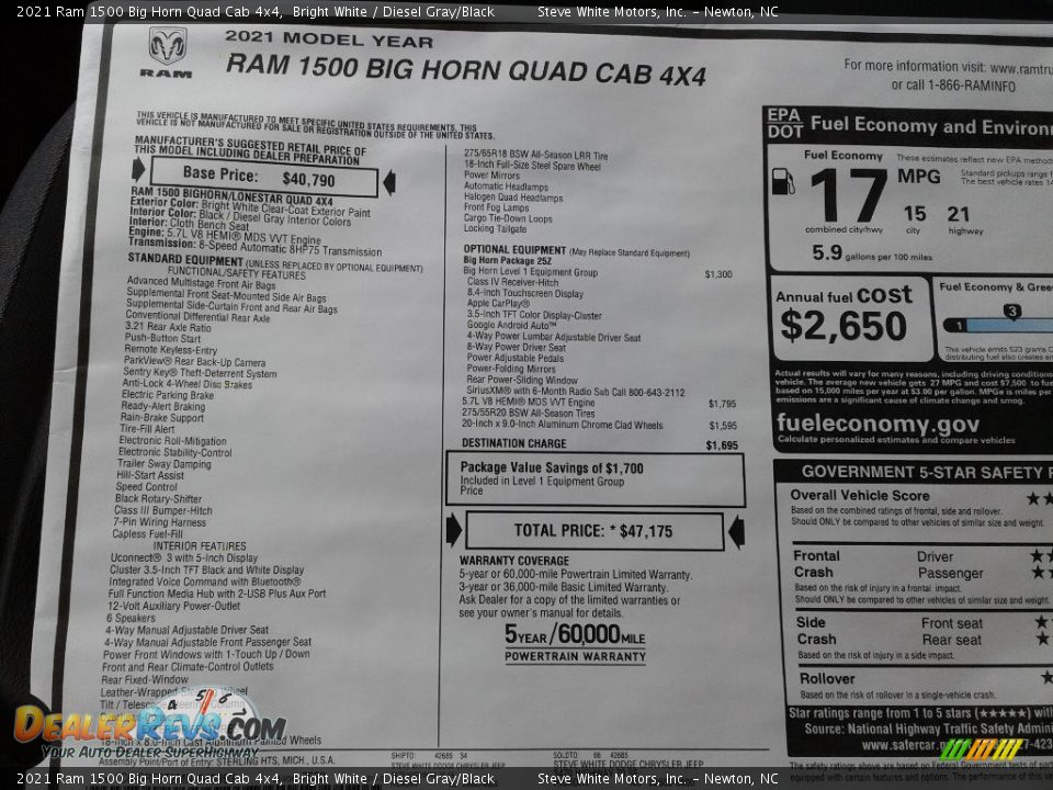2021 Ram 1500 Big Horn Quad Cab 4x4 Bright White / Diesel Gray/Black Photo #29