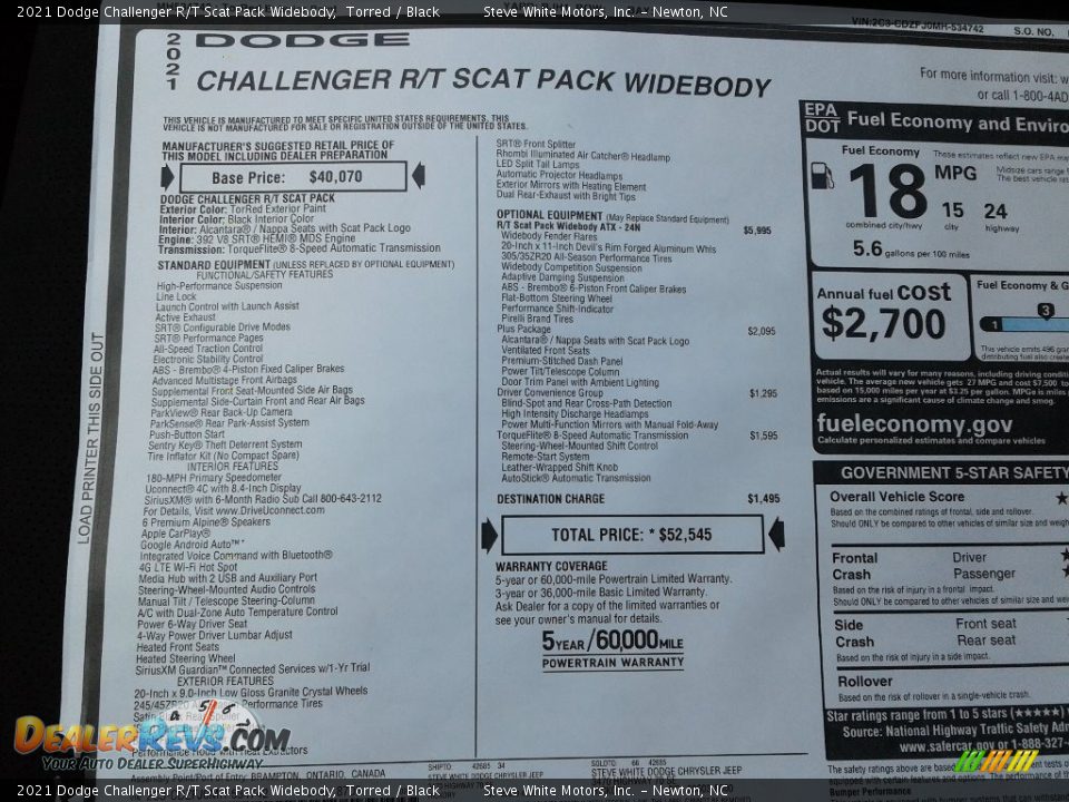 2021 Dodge Challenger R/T Scat Pack Widebody Window Sticker Photo #26