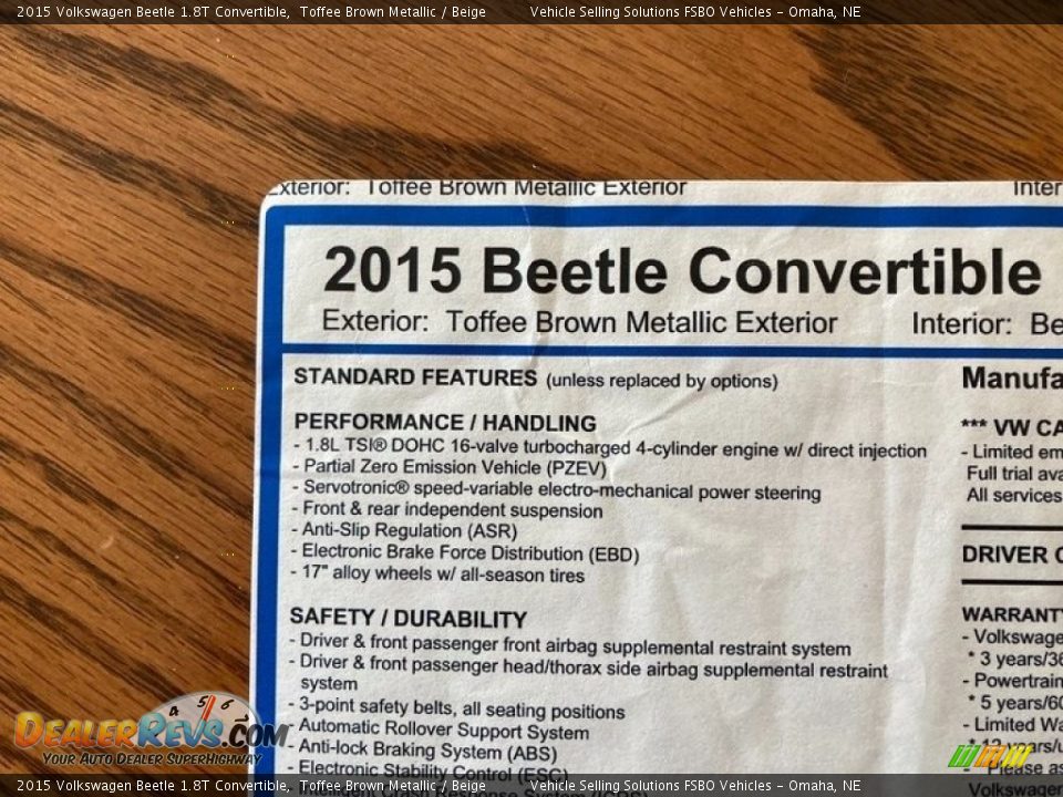 2015 Volkswagen Beetle 1.8T Convertible Window Sticker Photo #19