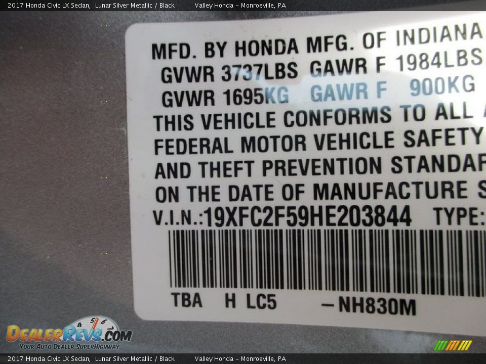 2017 Honda Civic LX Sedan Lunar Silver Metallic / Black Photo #19