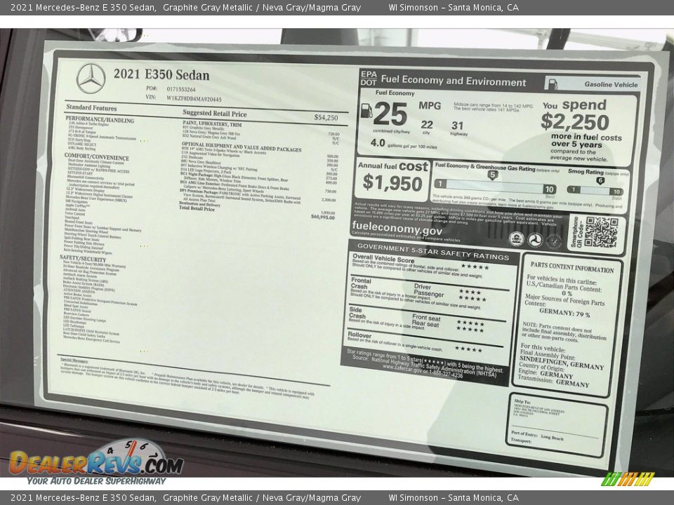 2021 Mercedes-Benz E 350 Sedan Graphite Gray Metallic / Neva Gray/Magma Gray Photo #13