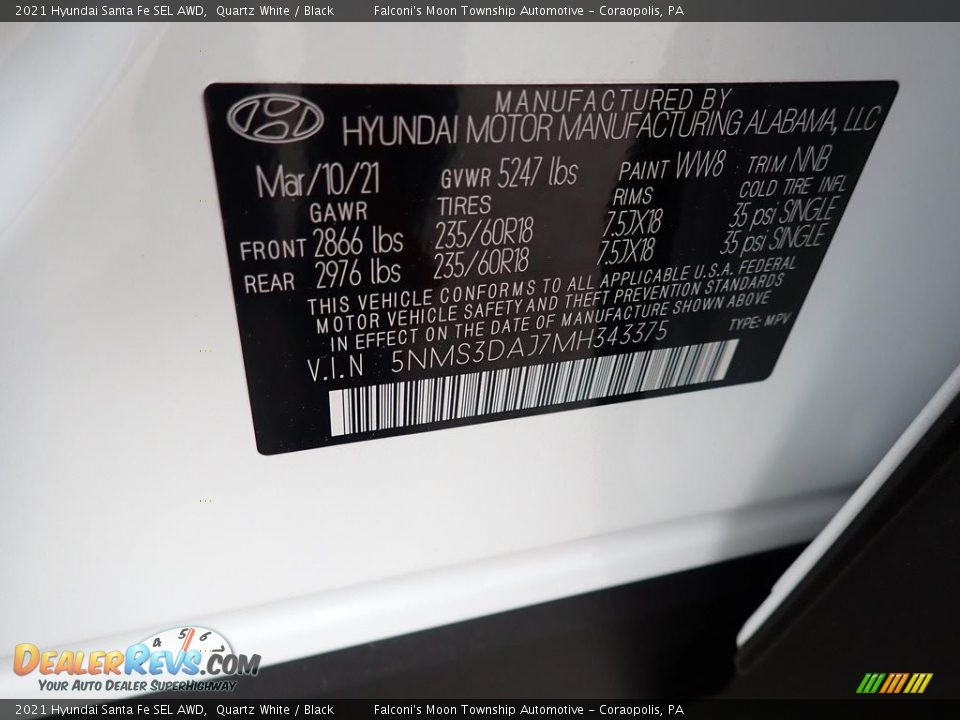 2021 Hyundai Santa Fe SEL AWD Quartz White / Black Photo #12