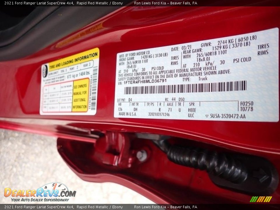 2021 Ford Ranger Lariat SuperCrew 4x4 Rapid Red Metallic / Ebony Photo #14
