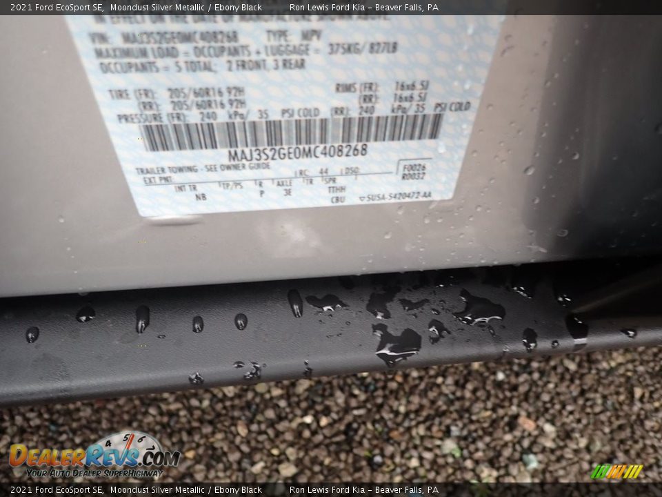 2021 Ford EcoSport SE Moondust Silver Metallic / Ebony Black Photo #17