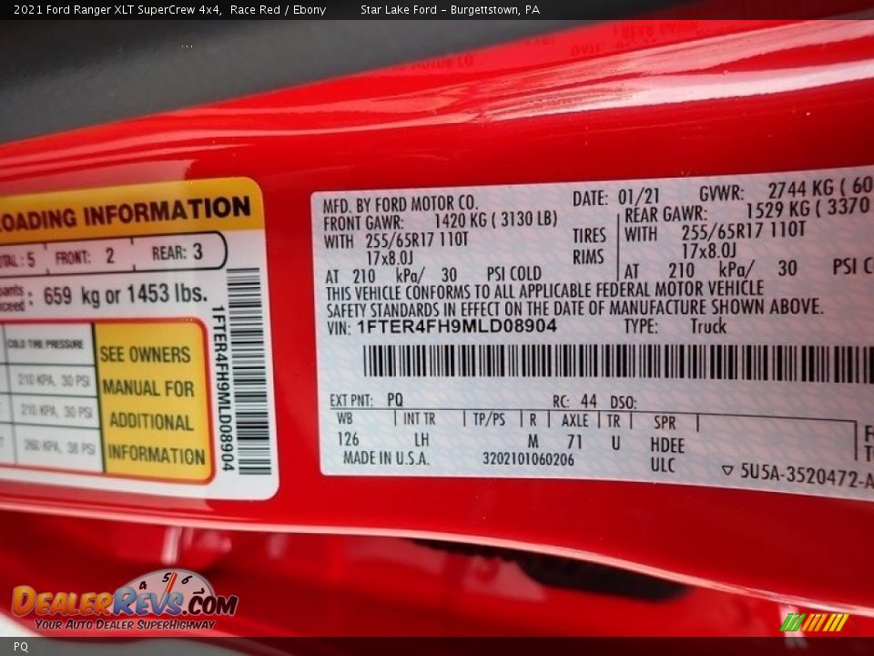 Ford Color Code PQ Race Red