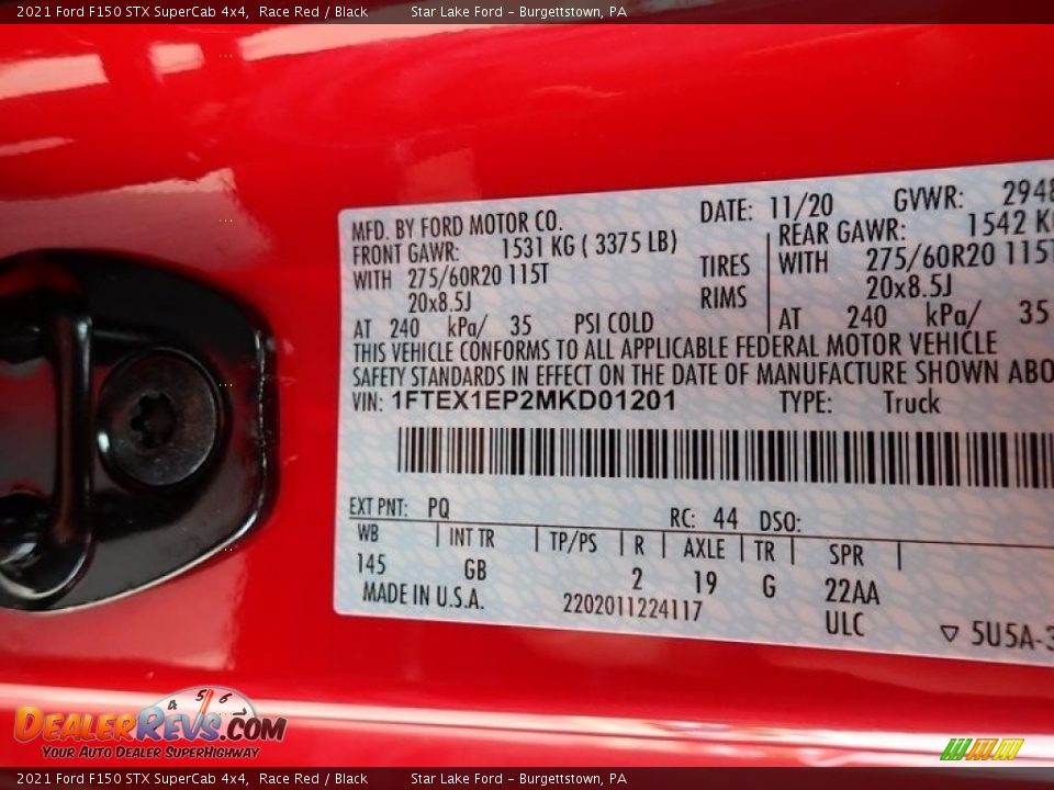 2021 Ford F150 STX SuperCab 4x4 Race Red / Black Photo #13