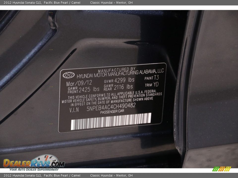 2012 Hyundai Sonata GLS Pacific Blue Pearl / Camel Photo #18