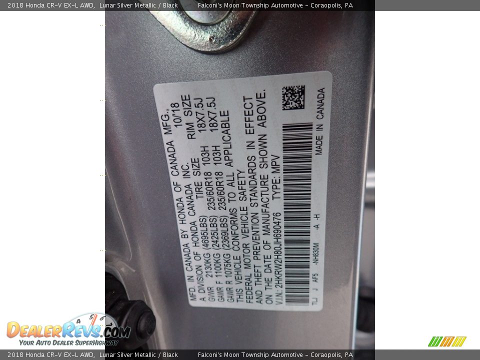 2018 Honda CR-V EX-L AWD Lunar Silver Metallic / Black Photo #23