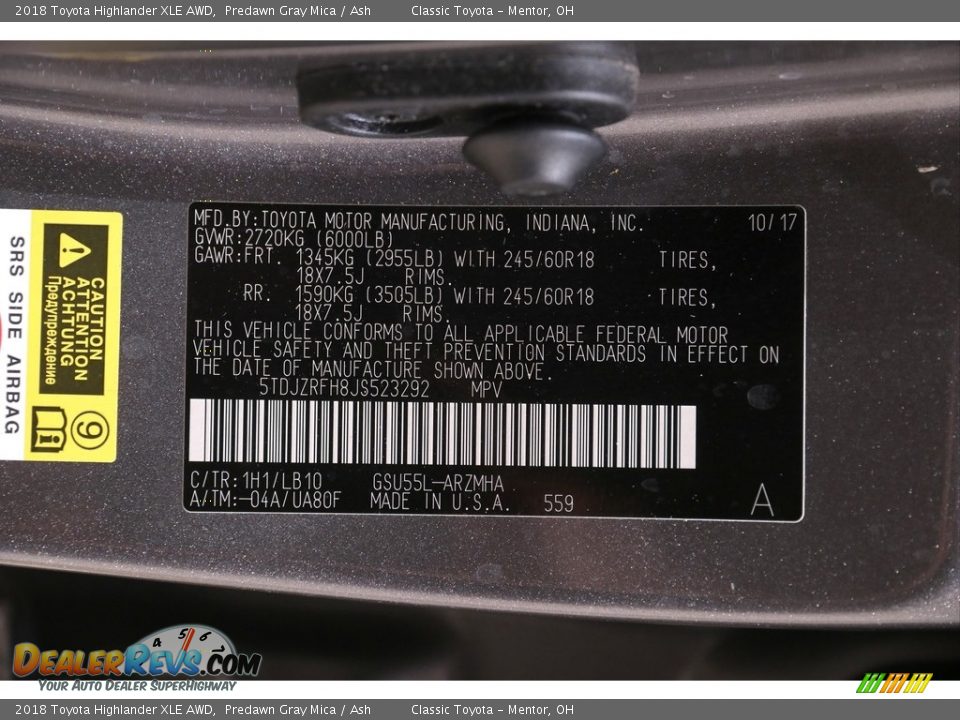 2018 Toyota Highlander XLE AWD Predawn Gray Mica / Ash Photo #20