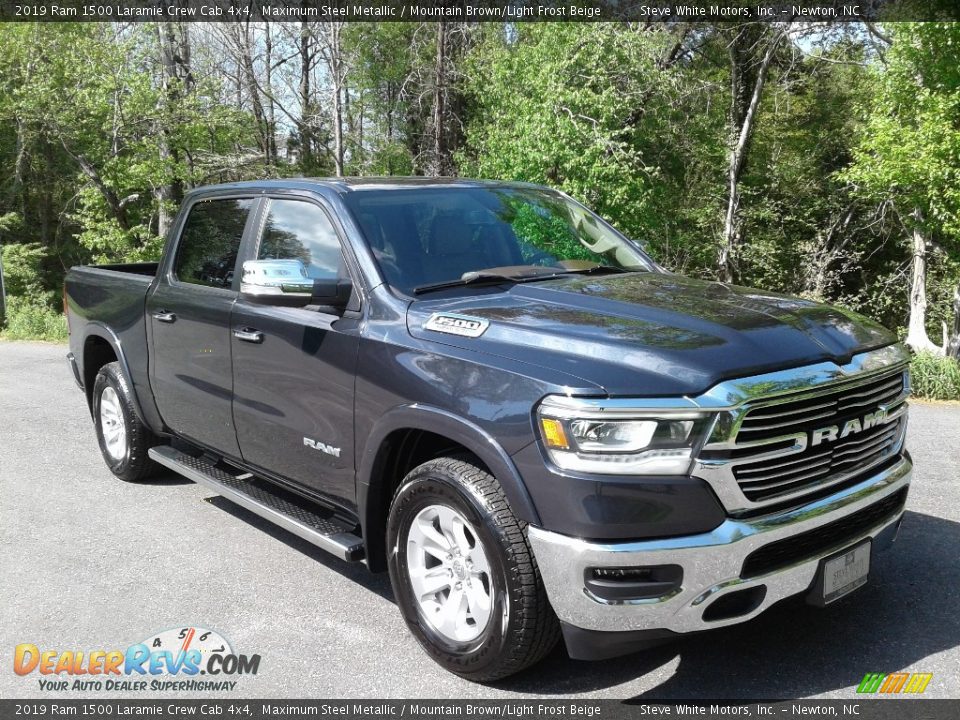 2019 Ram 1500 Laramie Crew Cab 4x4 Maximum Steel Metallic / Mountain Brown/Light Frost Beige Photo #5