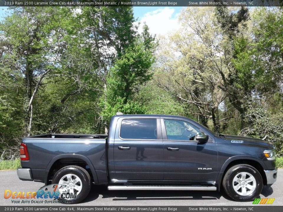 2019 Ram 1500 Laramie Crew Cab 4x4 Maximum Steel Metallic / Mountain Brown/Light Frost Beige Photo #6