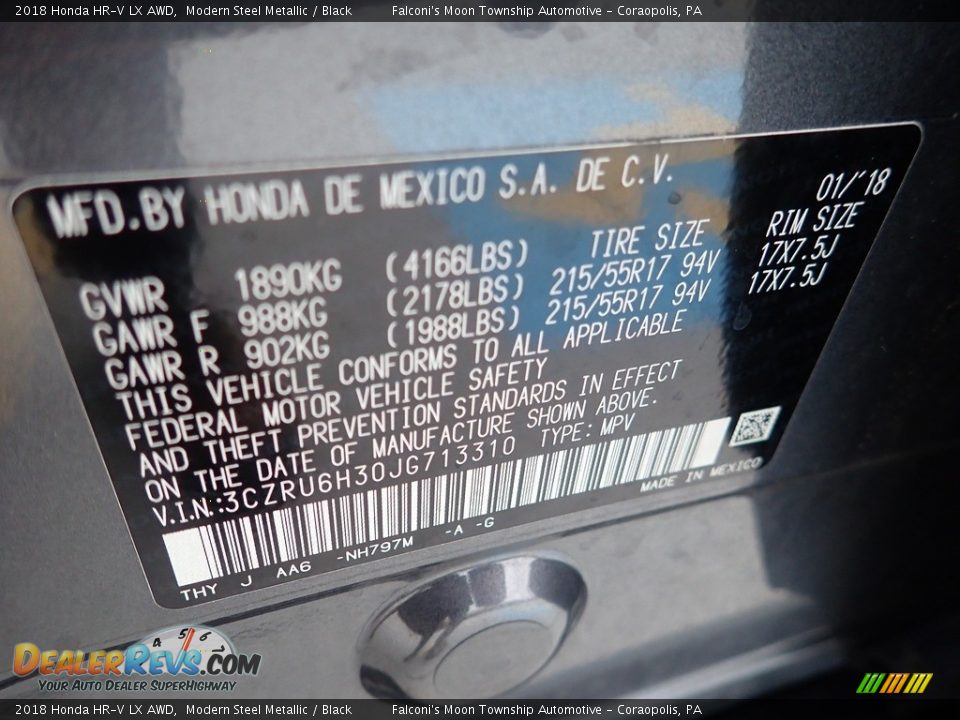 2018 Honda HR-V LX AWD Modern Steel Metallic / Black Photo #23