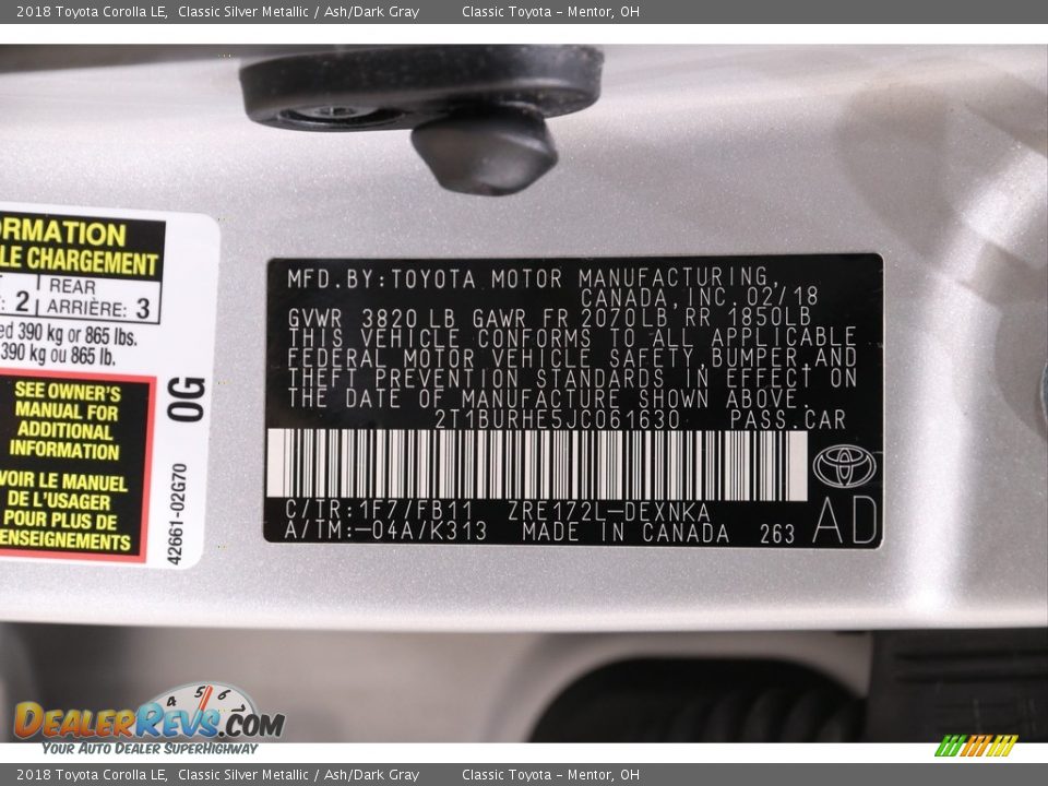 2018 Toyota Corolla LE Classic Silver Metallic / Ash/Dark Gray Photo #18