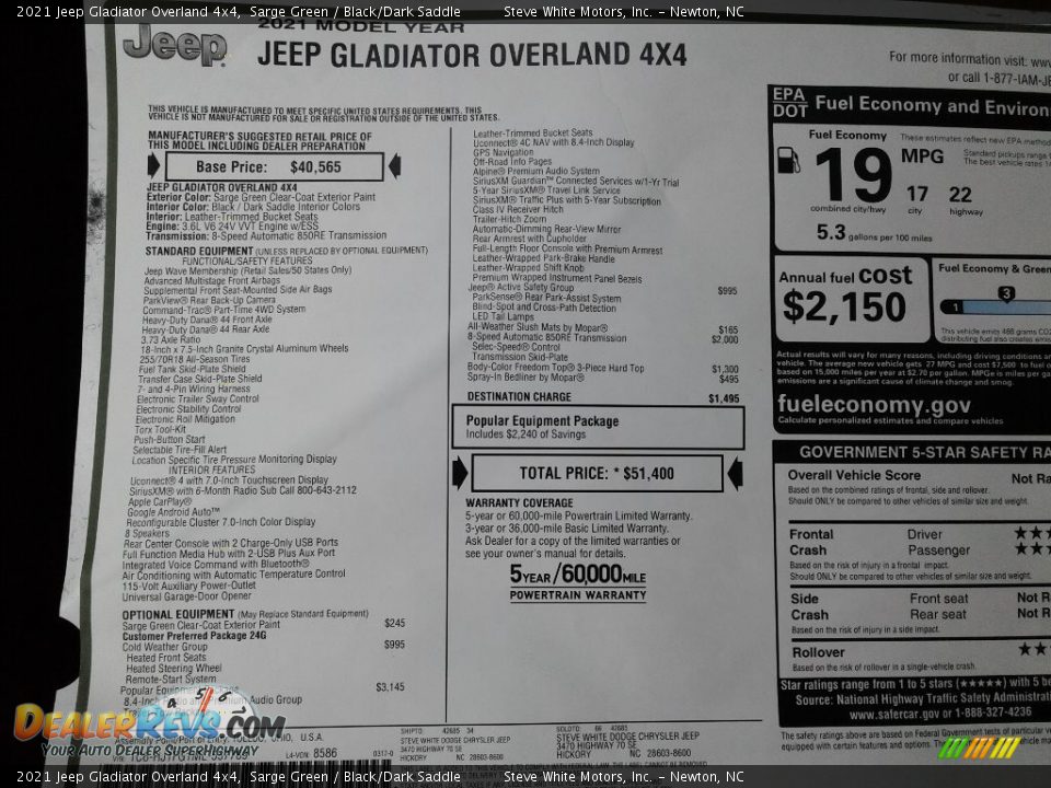 2021 Jeep Gladiator Overland 4x4 Sarge Green / Black/Dark Saddle Photo #30