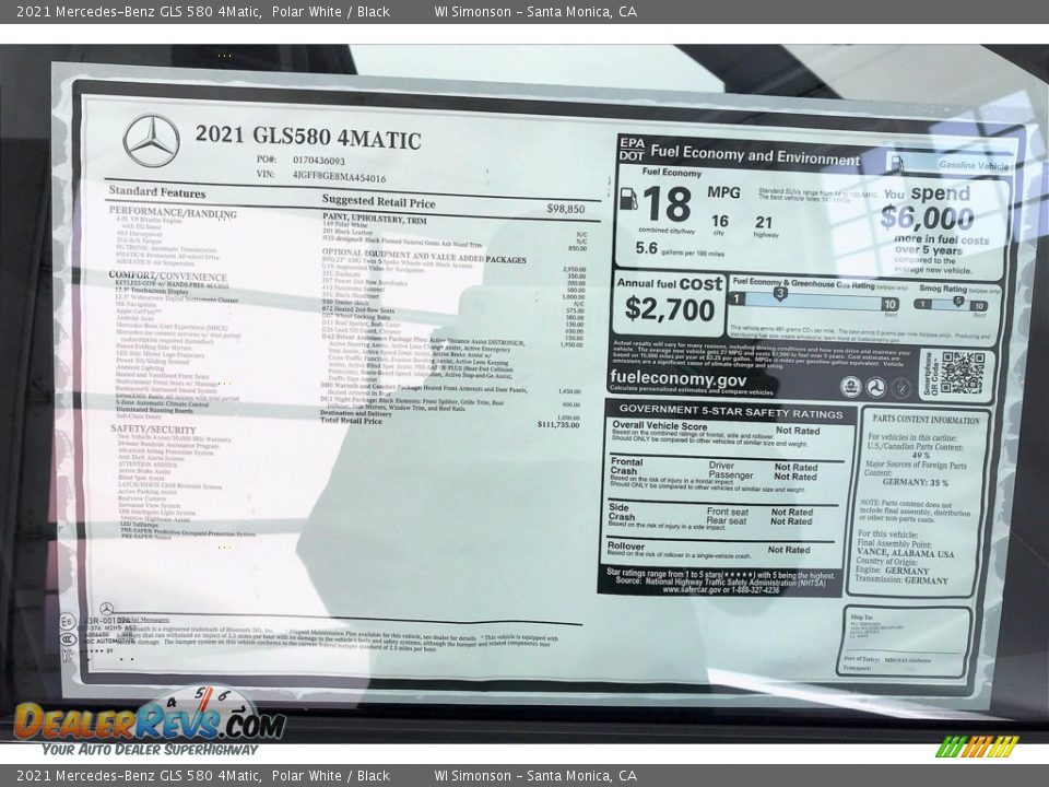 2021 Mercedes-Benz GLS 580 4Matic Polar White / Black Photo #12