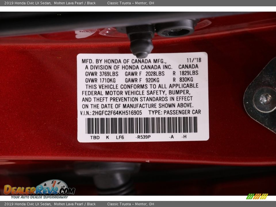 2019 Honda Civic LX Sedan Molten Lava Pearl / Black Photo #18