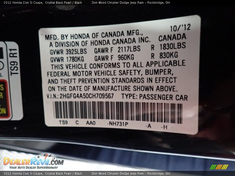 2012 Honda Civic Si Coupe Crystal Black Pearl / Black Photo #35