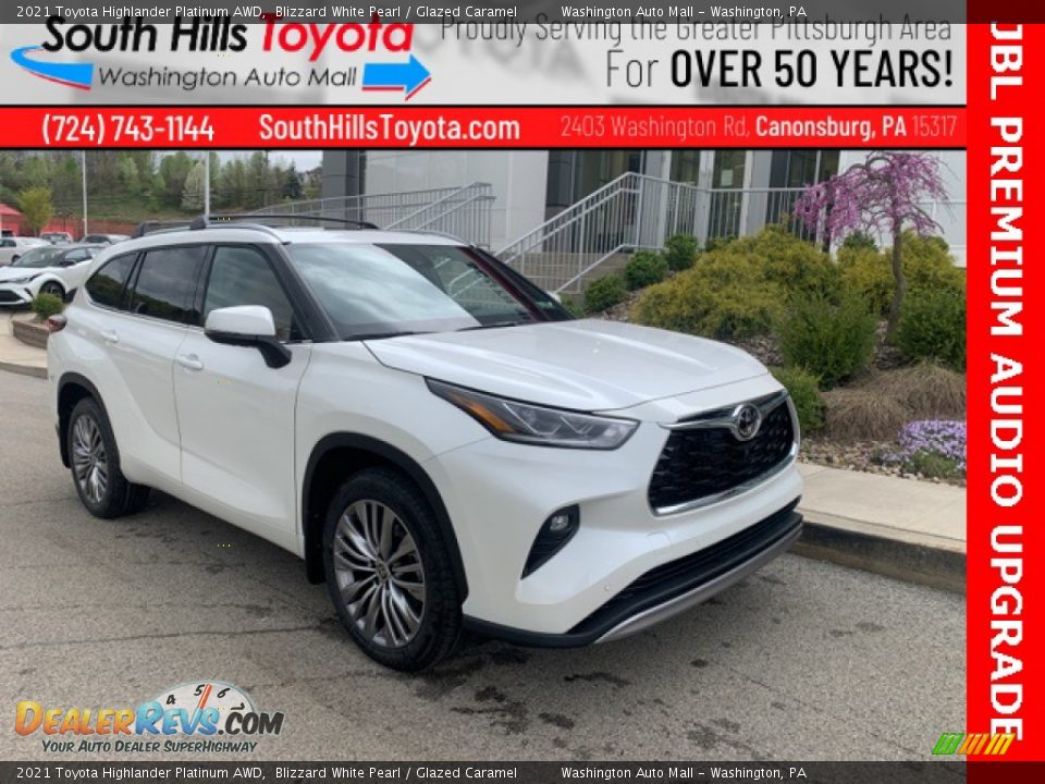 2021 Toyota Highlander Platinum AWD Blizzard White Pearl / Glazed Caramel Photo #1