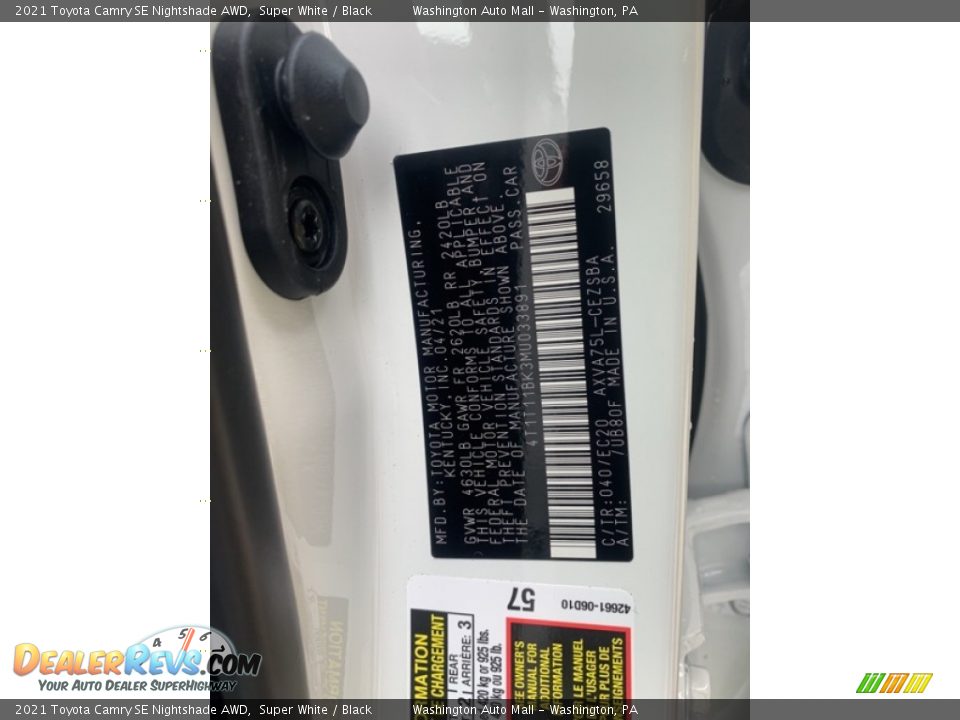 2021 Toyota Camry SE Nightshade AWD Super White / Black Photo #28