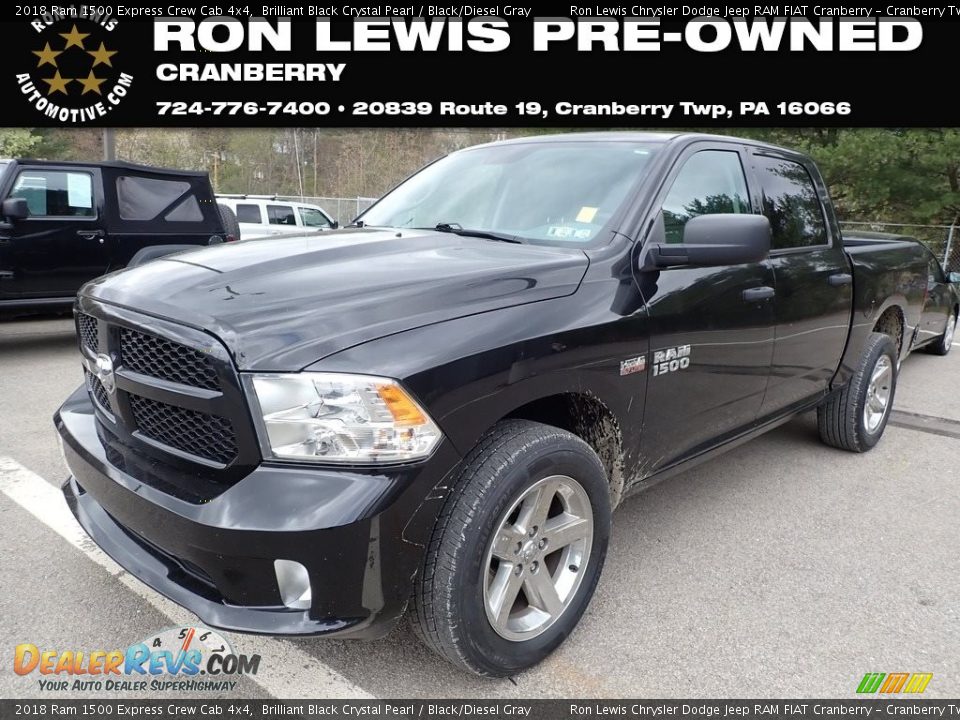 2018 Ram 1500 Express Crew Cab 4x4 Brilliant Black Crystal Pearl / Black/Diesel Gray Photo #1