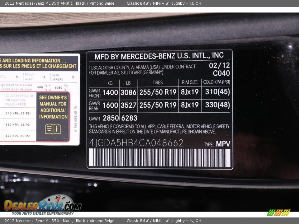 2012 Mercedes-Benz ML 350 4Matic Black / Almond Beige Photo #20
