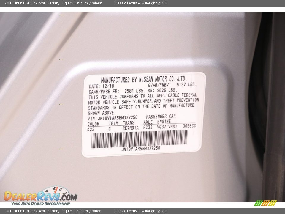 2011 Infiniti M 37x AWD Sedan Liquid Platinum / Wheat Photo #20