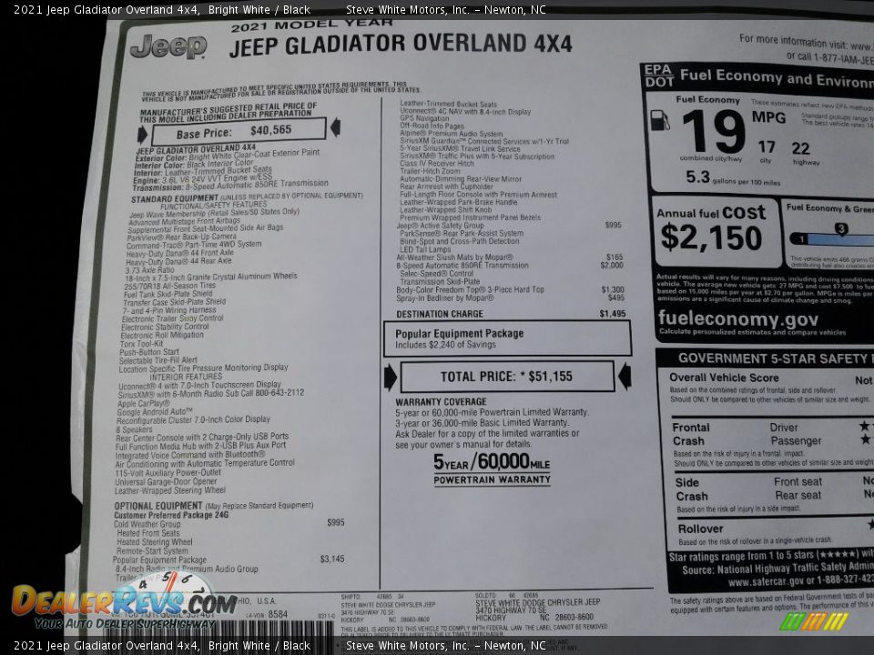 2021 Jeep Gladiator Overland 4x4 Bright White / Black Photo #31