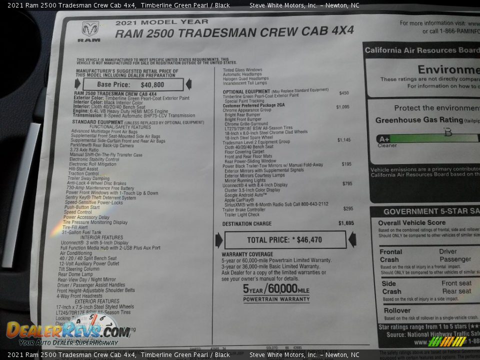 2021 Ram 2500 Tradesman Crew Cab 4x4 Window Sticker Photo #25