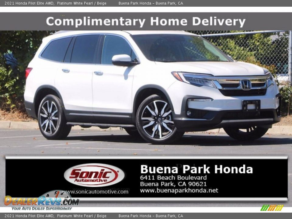 2021 Honda Pilot Elite AWD Platinum White Pearl / Beige Photo #1