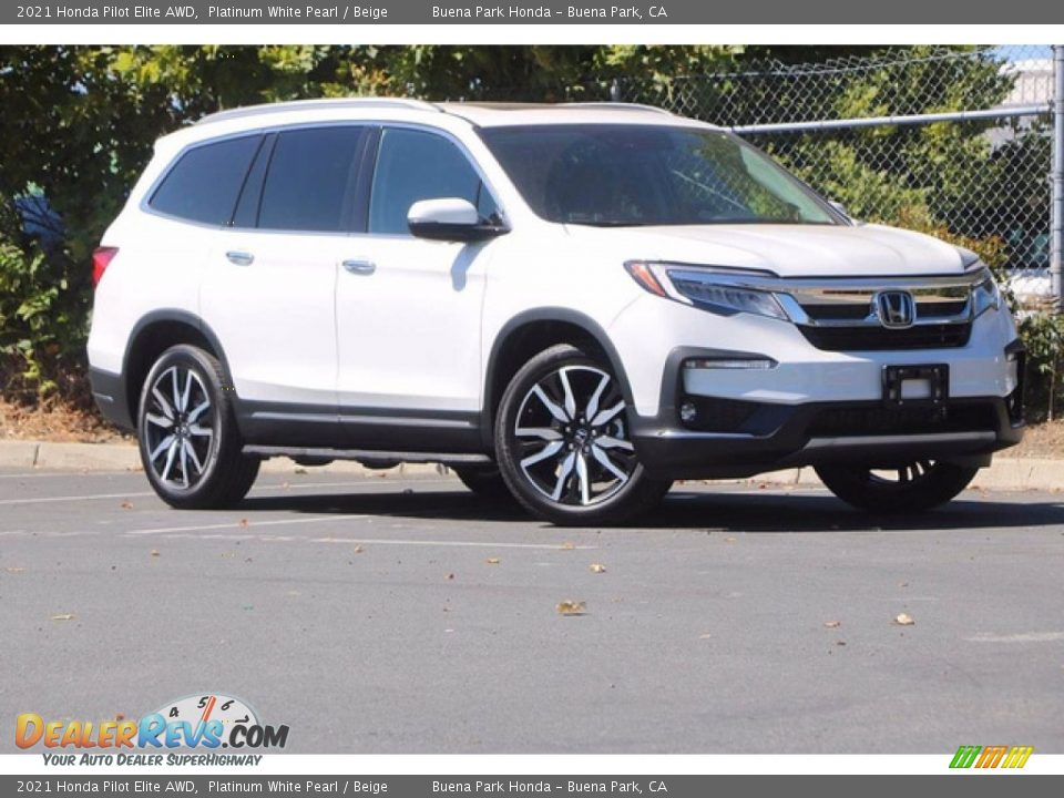 2021 Honda Pilot Elite AWD Platinum White Pearl / Beige Photo #2