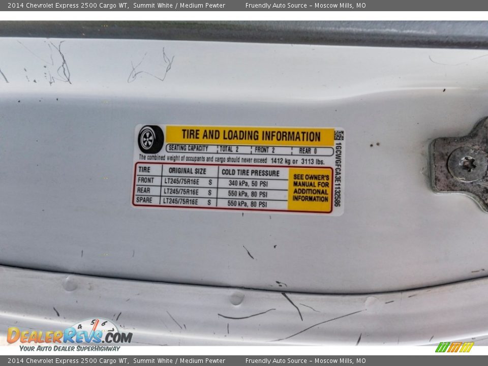 2014 Chevrolet Express 2500 Cargo WT Summit White / Medium Pewter Photo #36