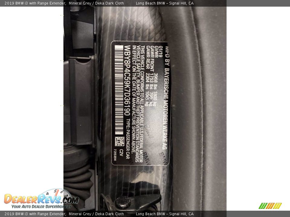 2019 BMW i3 with Range Extender Mineral Grey / Deka Dark Cloth Photo #36