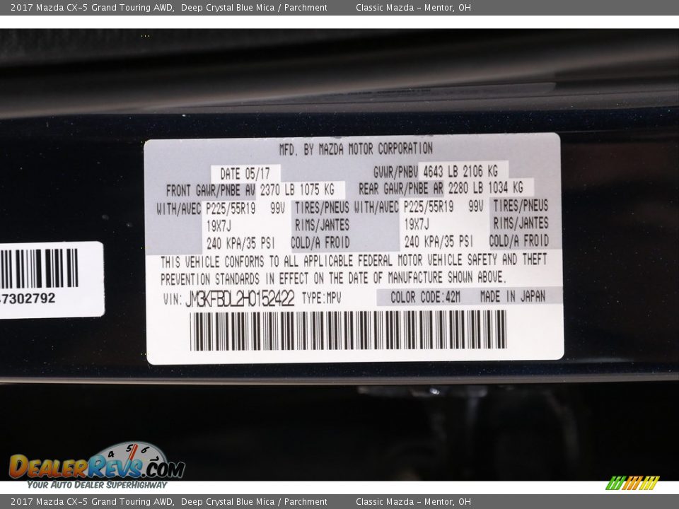 2017 Mazda CX-5 Grand Touring AWD Deep Crystal Blue Mica / Parchment Photo #18