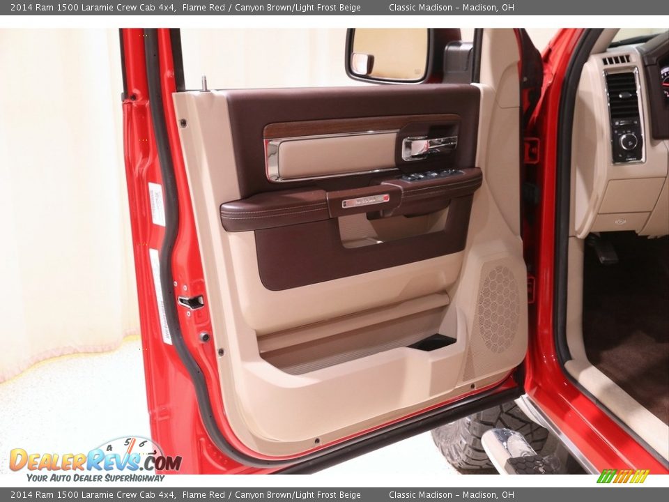 2014 Ram 1500 Laramie Crew Cab 4x4 Flame Red / Canyon Brown/Light Frost Beige Photo #4