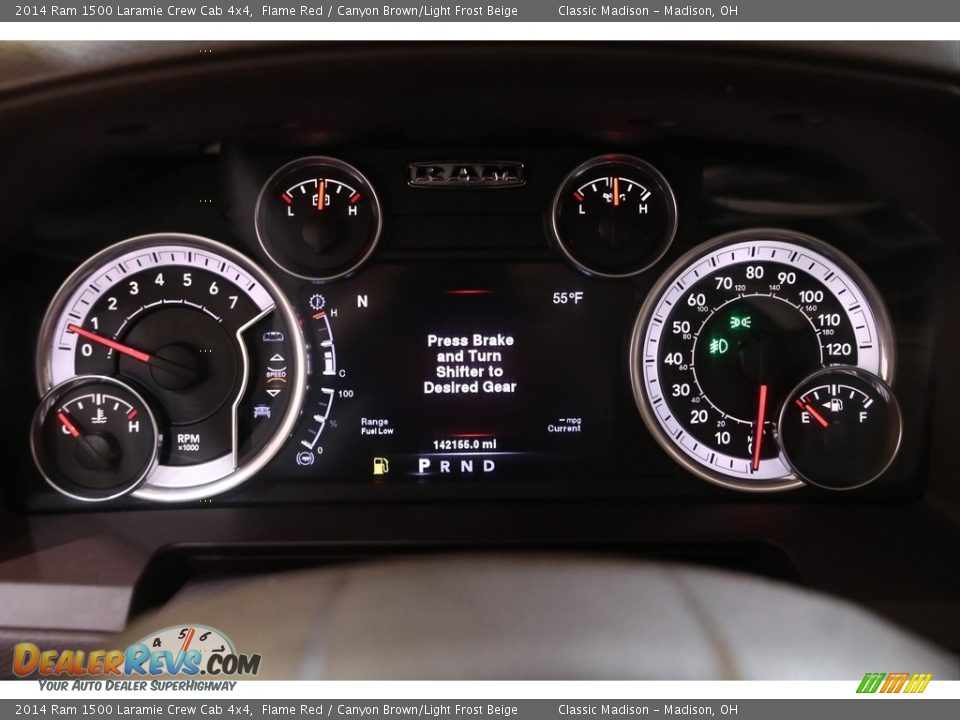 2014 Ram 1500 Laramie Crew Cab 4x4 Flame Red / Canyon Brown/Light Frost Beige Photo #8