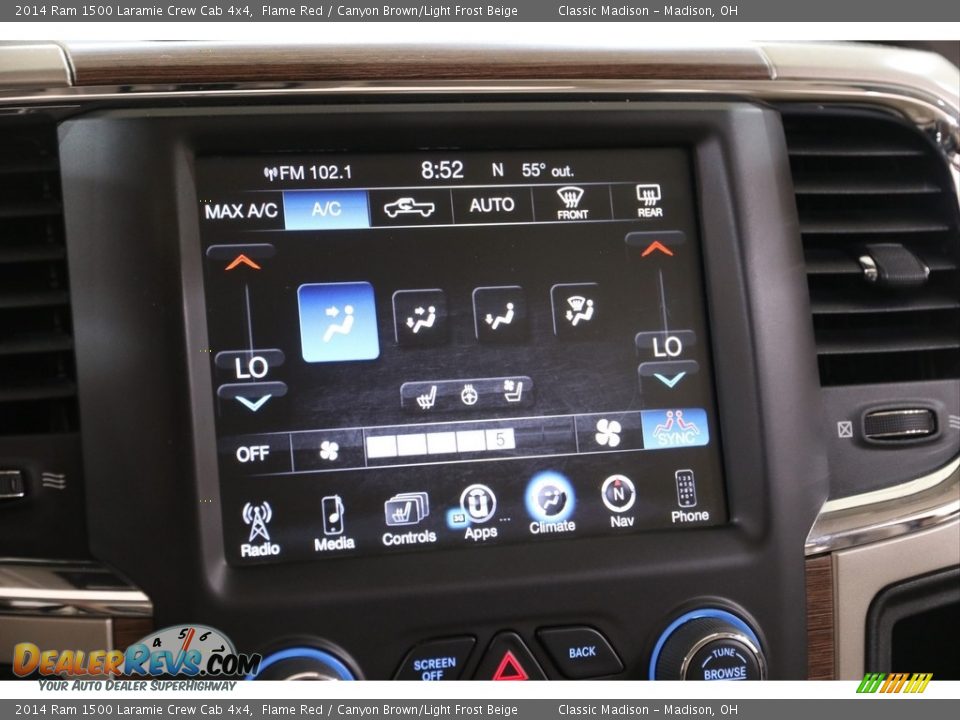 2014 Ram 1500 Laramie Crew Cab 4x4 Flame Red / Canyon Brown/Light Frost Beige Photo #12