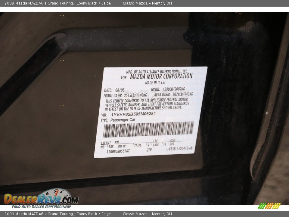 2009 Mazda MAZDA6 s Grand Touring Ebony Black / Beige Photo #19