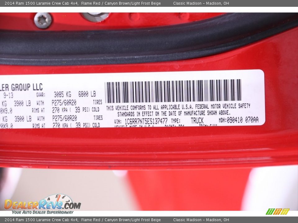 2014 Ram 1500 Laramie Crew Cab 4x4 Flame Red / Canyon Brown/Light Frost Beige Photo #22