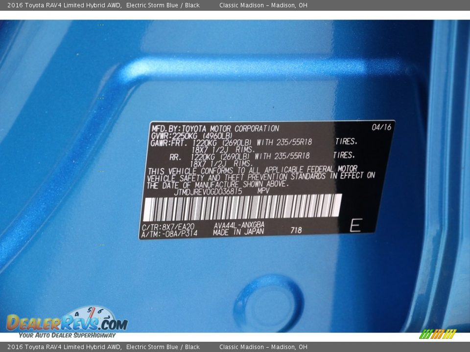 2016 Toyota RAV4 Limited Hybrid AWD Electric Storm Blue / Black Photo #18